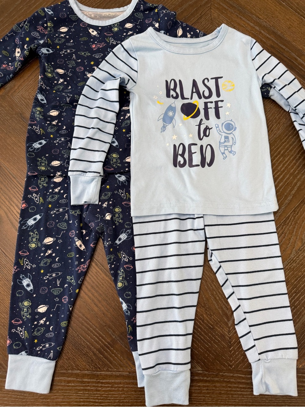 Kids Space Pajama Set - Light Blue & Navy Space Print